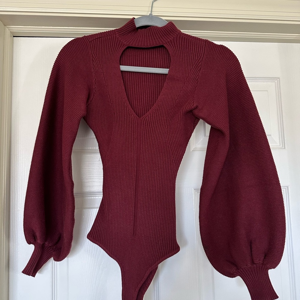 Lulus Elegant Burgundy Knit Bodysuit size XS